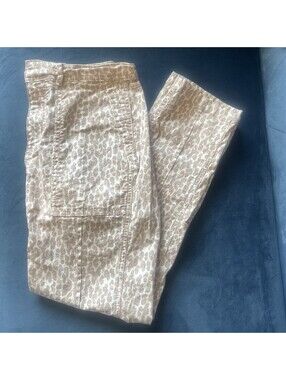 Anthropologie Pants Cotton Linen Sz 27 Animal Print Lightweight Jean Brown Tan